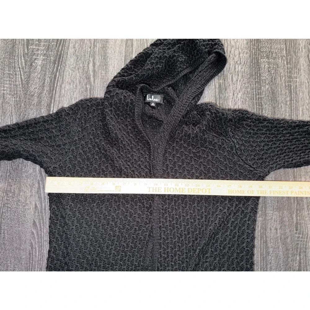 Lulus Black Hooded Longline Cardigan Open Knit Sweater Small Crochet Style Boho